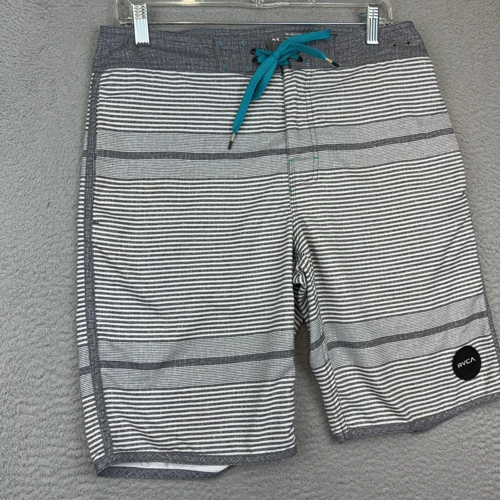 RVCA Board Shorts Mens 31 Gray Stripe Classic Non-Stretch Swim Trunks Surf